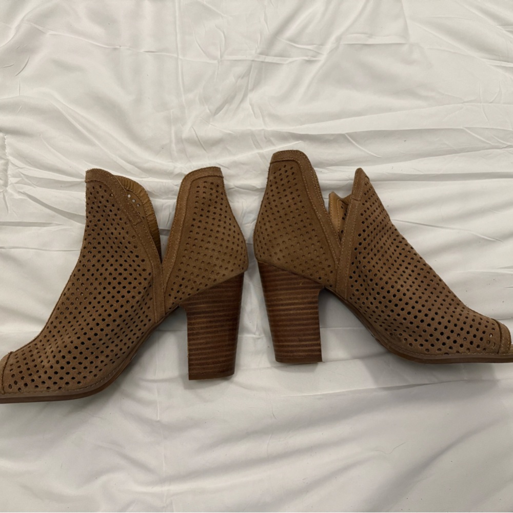 Lucky Brand Larise Open Toe Booties Tan Suede